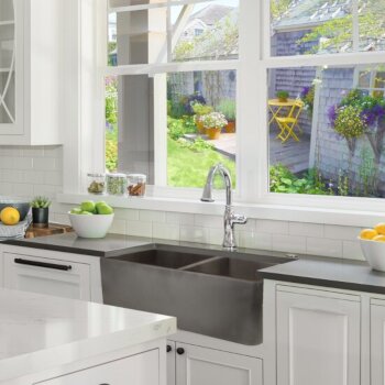 Nantucket Sinks Vineyard Collection Double Bowl Farmhouse Fireclay Sink with Concrete Finish, 33" W x 18" D x 10" H