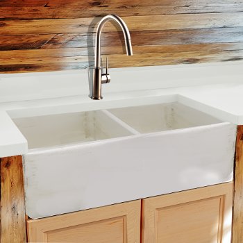 Nantucket Sinks Vineyard Collection 33" Double Bowl Farmhouse Fireclay Sink in Shabby Straw, 33" W x 18" D x 10" H