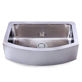 Nantucket Sinks Brightwork Home Collection 33" Hand Hammered 16-Gauge Stainless Steel Farmhouse Rectangular Bowed Front Apron Single Bowl Kitchen Sink, Stainless Steel