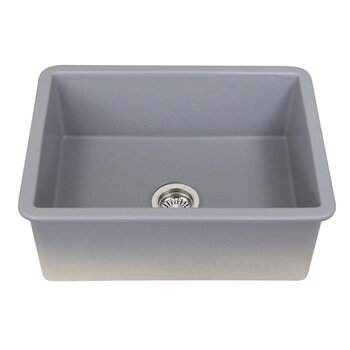 Nantucket Sinks Island Collection 24'' W Fireclay Single Bowl Dual Mount Sink in Matte Grey, 23-1/2'' W x 18'' D x 8-3/4'' H, Overhead Front View