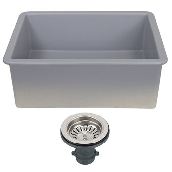 Nantucket Sinks Island Collection 24'' W Fireclay Single Bowl Dual Mount Sink in Matte Grey, 23-1/2'' W x 18'' D x 8-3/4'' H, Included Items