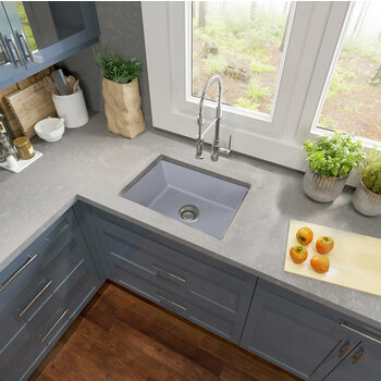 Nantucket Sinks Island Collection 24'' W Fireclay Single Bowl Dual Mount Sink in Matte Grey, 23-1/2'' W x 18'' D x 8-3/4'' H, In Use Angle View