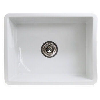 Nantucket Sinks Island Collection 24'' W Fireclay Single Bowl Dual Mount Sink with Grid and Strainer, White Overhead View