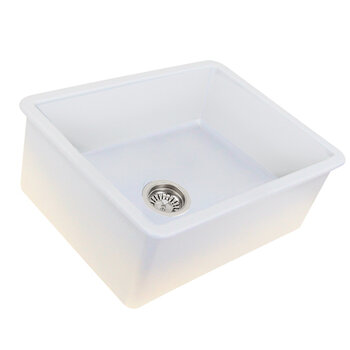 Nantucket Sinks Island Collection 24'' W Fireclay Single Bowl Dual Mount Sink with Grid and Strainer, White Angle View