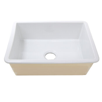 Nantucket Sinks Island Collection 24'' W Fireclay Single Bowl Dual Mount Sink with Grid and Strainer, White Front View