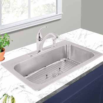 Nantucket Sinks Madaket Collection Large Rectangle Single Bowl Stainless Steel Drop In Kitchen Sink, 33''W x 22''D x 8''H