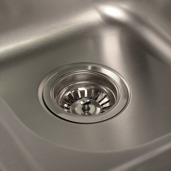 Nantucket Sinks Madaket Collection Double Bowl Sink Drain Close Up View