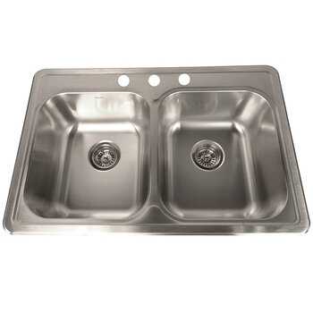Nantucket Sinks Madaket Collection Premium 18-Gauge Stainless Steel Double Bowl Topmount Kitchen Sink, 33" W x 22" D x 8" H