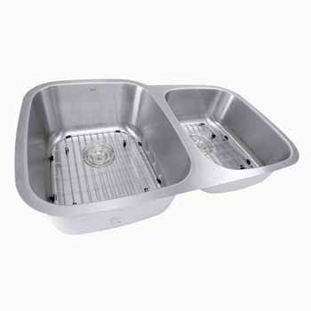 Nantucket Sinks Sconset Collection 60/40 Double Bowl Kitchen Sink with Cutting Board, Grids and Colander Drains, Brushed Satin Stainless Steel, 32-1/4" Wide