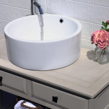 Cylindrical White Overflow Vessel Sink