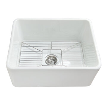 Nantucket Sinks Cape 23-1/4'' W Premium European Fireclay Farmhouse Kitchen Sink in White with Bottom Grid and Strainer, 23-1/4'' W x 18'' D x 10'' H, Product View