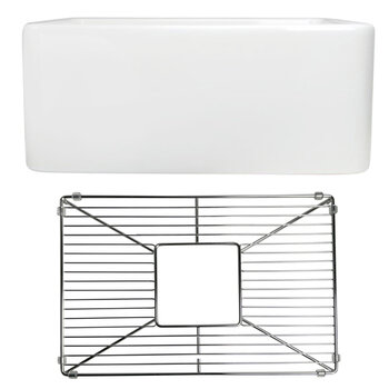 Nantucket Sinks Cape 23-1/4'' W Premium European Fireclay Farmhouse Kitchen Sink in White with Bottom Grid and Strainer, 23-1/4'' W x 18'' D x 10'' H, Included Items