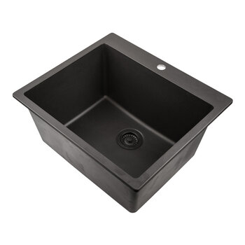 Nantucket Sinks Rockport Collection 25'' W Single Bowl Dual-Mount Granite Composite Laundry Sink in Black, 25'' W x 21-3/4'' D x 12'' H, Black Angle View