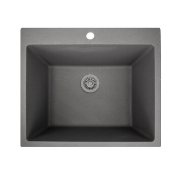 Nantucket Sinks Rockport Collection 25'' W Single Bowl Dual-Mount Granite Composite Laundry Sink in Titanium, 25'' W x 21-3/4'' D x 12'' H, Titanium Overhead View