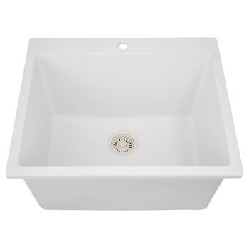 Nantucket Sinks Rockport Collection 25'' W Single Bowl Dual-Mount Granite Composite Laundry Sink in White, 25'' W x 21-3/4'' D x 12'' H, White Overhead View