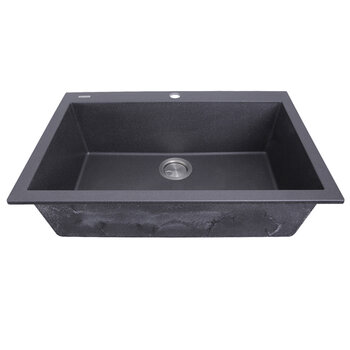 Nantucket Sinks Plymouth Collection 27'' W Single Bowl Dual-Mount Granite Composite Kitchen Sink in Black, 27-3/16'' W x 19-7/8'' D x 8-1/4'' H, 27'' W Black Overhead Front View