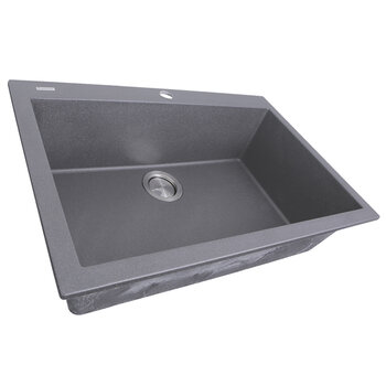 Nantucket Sinks Plymouth Collection 27'' W Single Bowl Dual-Mount Granite Composite Kitchen Sink in Titanium, 27-3/16'' W x 19-7/8'' D x 8-1/4'' H, 27'' W Titanium Angle View