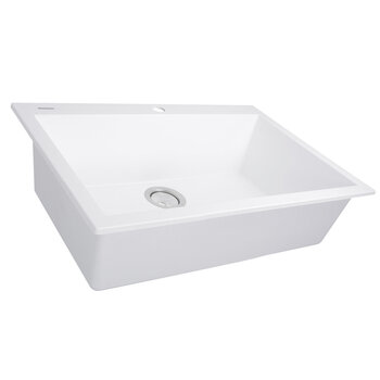 Nantucket Sinks Plymouth Collection 27'' W Single Bowl Dual-Mount Granite Composite Kitchen Sink in White, 27-3/16'' W x 19-7/8'' D x 8-1/4'' H, 27'' W White Angle View