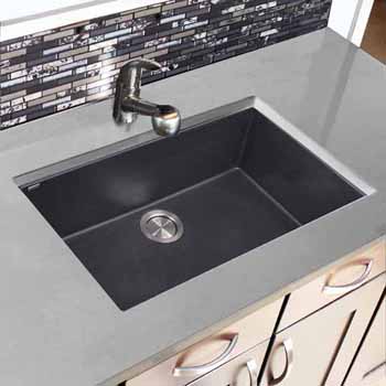 Nantucket Sinks Plymouth Collection Large Single Bowl Undermount Granite Composite Black Sink, 30"W x 17-3/4"D x 8-1/4"H