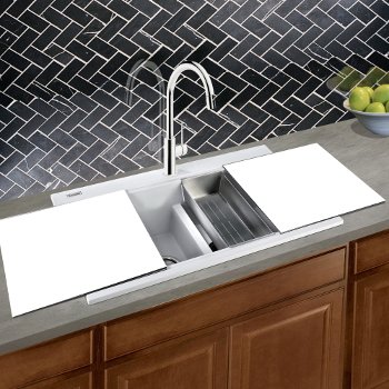 Nantucket Sinks Plymouth Collection 34" Large Double Bowl Prep Station Topmount Granite Composite in Matte White, 34" W x 20" D x 9" H