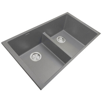 Nantucket Sinks Low Divide 50/50 Double Bowl Undermount Granite Composite Kitchen Sink, Titanium Grey, 33" W x 18-1/2" D x 9-7/8" H