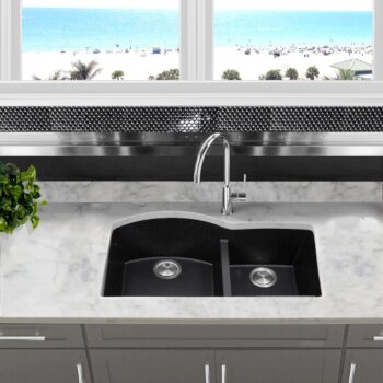 Nantucket Sinks Plymouth Collection 60/40 Double Bowl Undermount Granite Composite Kitchen Sink in Black, 33" W x 20-1/2" D x 9-7/8" H