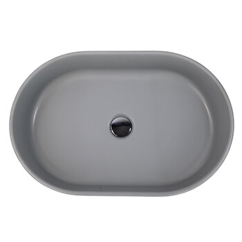 Nantucket Sinks Regatta Collection 23'' W Bracciano Italian Fireclay Oval Bathroom Vanity Vessel Sink in Matte Concrete, 23-3/4'' W x 15-3/4'' D x 5'' H, Bracciano Overhead View