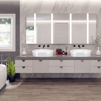 Nantucket Sinks Regatta Collection 23'' W Orta Italian Fireclay Oval Bathroom Vanity Vessel Sink in Matte White, 23-3/4'' W x 15-3/4'' D x 5'' H, Orta In Use Bathroom View