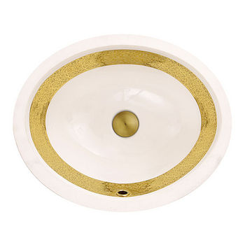 Nantucket Sinks Regatta Collection Anzio Italian Fireclay Vanity Bathroom Sink in Glazed White/Gold, 18-3/4" Diameter x 15-1/2" D x 8" H