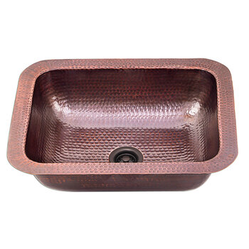 Nantucket Sinks Brightwork Home 17'' W Dual Mount 16-Gauge Hammered Copper Rectangle Bar Kitchen Sink in Antique Copper, 17'' W x 14'' D x 5-1/8'' H, 17'' Antique Copper Front View
