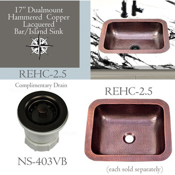 Nantucket Sinks Brightwork Home 17'' W Dual Mount 16-Gauge Hammered Copper Rectangle Bar Kitchen Sink in Antique Copper, 17'' W x 14'' D x 5-1/8'' H, Compatible Drain