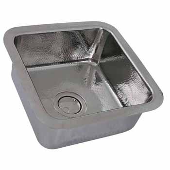 Nantucket Sinks Brightwork Home Collection Hammered Brass Square Single Bowl Undermount Bar Sink in Polished Stainless Steel, 16-1/2" W x 16-1/2" D x 7-3/8"H