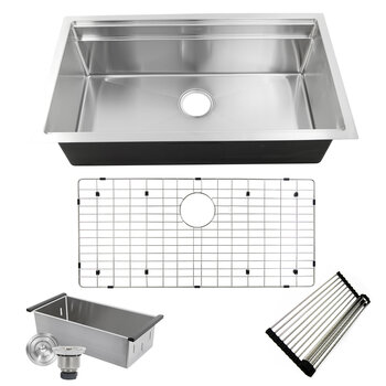 Nantucket Sinks Pro Series 36'' Large Rectangular Prep Station Single Bowl Undermount 16-Gauge Stainless Steel Kitchen Sink with Compatible Accessories