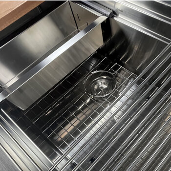 Nantucket Sinks 42'' Small Radius Large Prep Station Single Bowl Undermount 16-Gauge Stainless Steel Kitchen Sink with Compatible Accessories, Close Up View