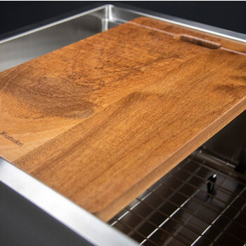 Nantucket Sinks 42'' Small Radius Large Prep Station Single Bowl Undermount 16-Gauge Stainless Steel Kitchen Sink with Compatible Accessories, Cutting Board View