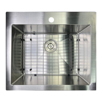 Nantucket Sinks Pro Series 25'' W Small Radius Rectangle Top Mount Single Hole 16-Gauge Stainless Steel Drop-In Kitchen Sink with Bottom Grid and Drain, Product View