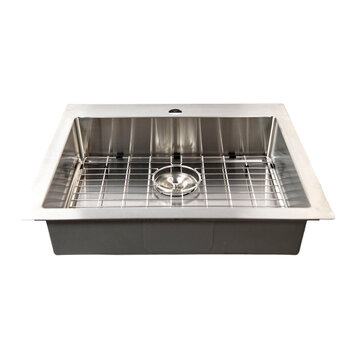 Nantucket Sinks Pro Series 25'' W Pro Series Small Radius Top Mount Single Hole Stainless Steel ADA Rectangle Kitchen Sink with Lux Accessory Package, 25'' W ADA Rectangle Sink Overhead Front View