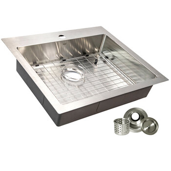 Nantucket Sinks Pro Series 25'' W Pro Series Small Radius Top Mount Single Hole Stainless Steel ADA Rectangle Kitchen Sink with Lux Accessory Package, 25'' W ADA Rectangle Sink Angle View