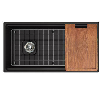 Nantucket Sinks 36" Wide Workstation Fireclay Apron Kitchen Sink with Accessories, Matte Black, 36" W x 19" D x 10" H