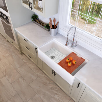 Nantucket Sinks 36" Wide Workstation Fireclay Apron Kitchen Sink with Accessories, White, 36" W x 19" D x 10" H
