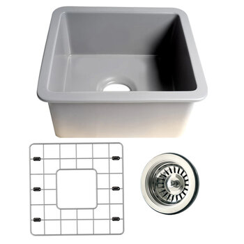 Nantucket Sinks Cape Collection 18'' W Undermount Fireclay Square Kitchen Sink in Matte Grey w/ Lux Accessory Package (Colander Drain and Bottom Grid), Matte Grey Included Items