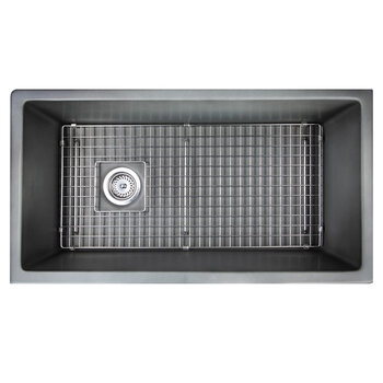 Nantucket Sinks Cape 34'' W Premium Rectangle Fireclay Dual Mount Kitchen Sink, Matte Concrete w/ Drain and Bottom Grid, 34-1/4'' W x 18-1/2'' D x 10'' H, 34'' Matte Concrete Product View