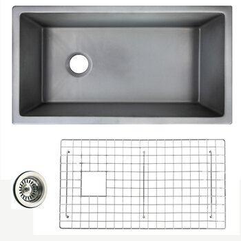 Nantucket Sinks Cape 34'' W Premium Rectangle Fireclay Dual Mount Kitchen Sink, Matte Concrete w/ Drain and Bottom Grid, 34-1/4'' W x 18-1/2'' D x 10'' H, 34'' Matte Concrete Included Items
