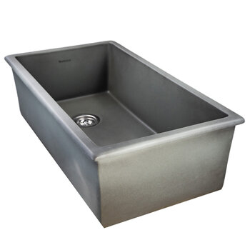 Nantucket Sinks Cape 34'' W Premium Rectangle Fireclay Dual Mount Kitchen Sink, Matte Concrete w/ Drain and Bottom Grid, 34-1/4'' W x 18-1/2'' D x 10'' H, 34'' Matte Concrete Overhead Angle View