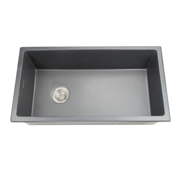 Nantucket Sinks Cape Collection 34" Dual-Mount Reversible Offset Drain Fireclay Single Bowl Kitchen Sink with Grid and Drain, Matte Black 