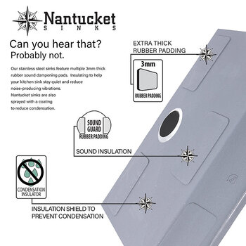 Nantucket Sinks Pro Series Collection 60/40 Double Bowl Sink Sound Guard Info