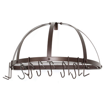 36 in Bronze Grid and 8-Hooks Wall Pot Rack with Hand-Applied Antique Finish 