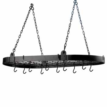 Oval Hanging Pot Rack w/ Grid, Chain & Hooks
