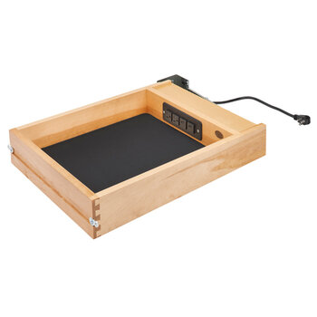 Rev-A-Shelf 4WCDB Series Maple Wood Charging Drawer with (2) 120V Plug Outlets and (2) USB Ports, No Slides, Product View