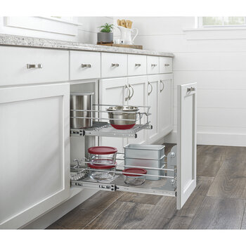 Two-Tier Bottom Mount Pull Out Steel Wire Organizer In Chrome - Lifestyle